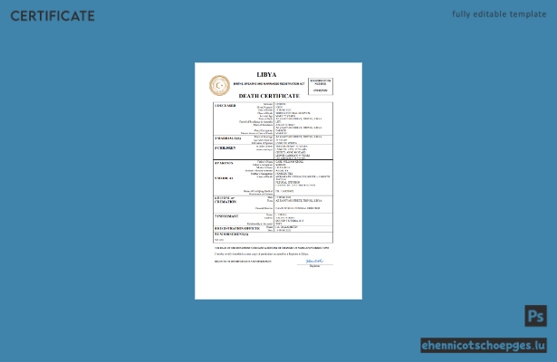 Libysche Sterbeurkunde – Beispielansicht in Word und PDF